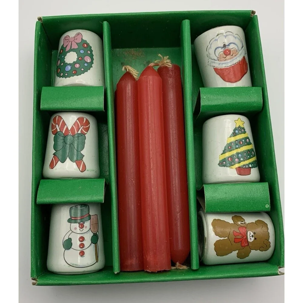 Enesco Christmas Candle Holders Set of 6 With Candles (small/see)
